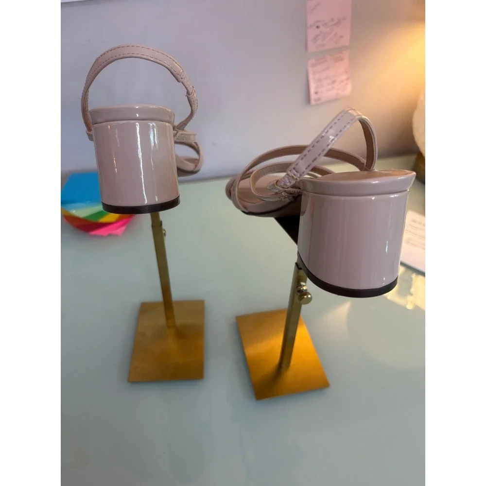 Unisa Sandals Strappy Beige Patent Block Heel Minimalist 6.5M